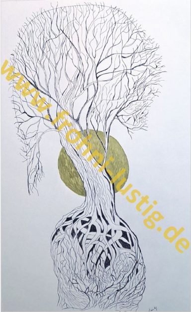 Platane im Mondschein Platane im Mondschein: Zeichnung mit Fineliner und Acryl